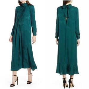 Topshop Teal Green Satin Animal Print Jacquard Midi Dress NWT Size 10